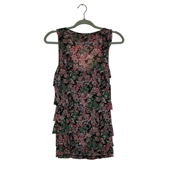 Express Floral Tiered Ruffle Mesh Tank Top Women’s Medium - Picture 3 of 3